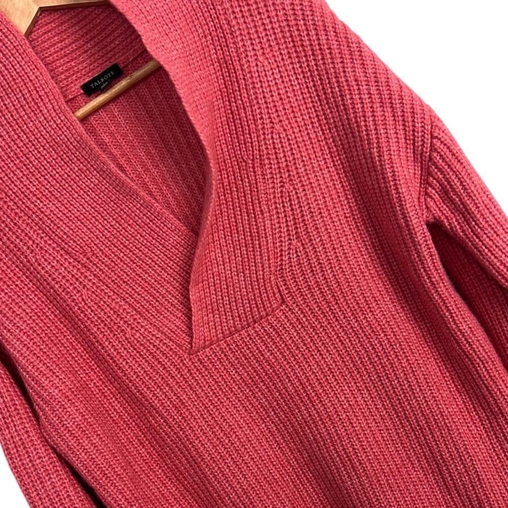 Talbots Womens S Sweater Wool Blend Chunky Knit Shawl Collar Tunic Pullover Cozy
